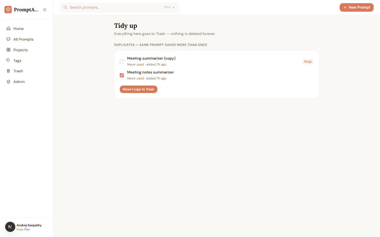 Library Health tidy-up page with a duplicate group